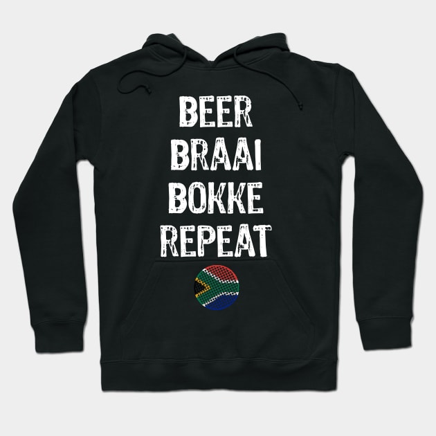 Beer Braai Bokke Repeat | South Africa Rugby Supporter | Braai Time Hoodie by BraaiNinja